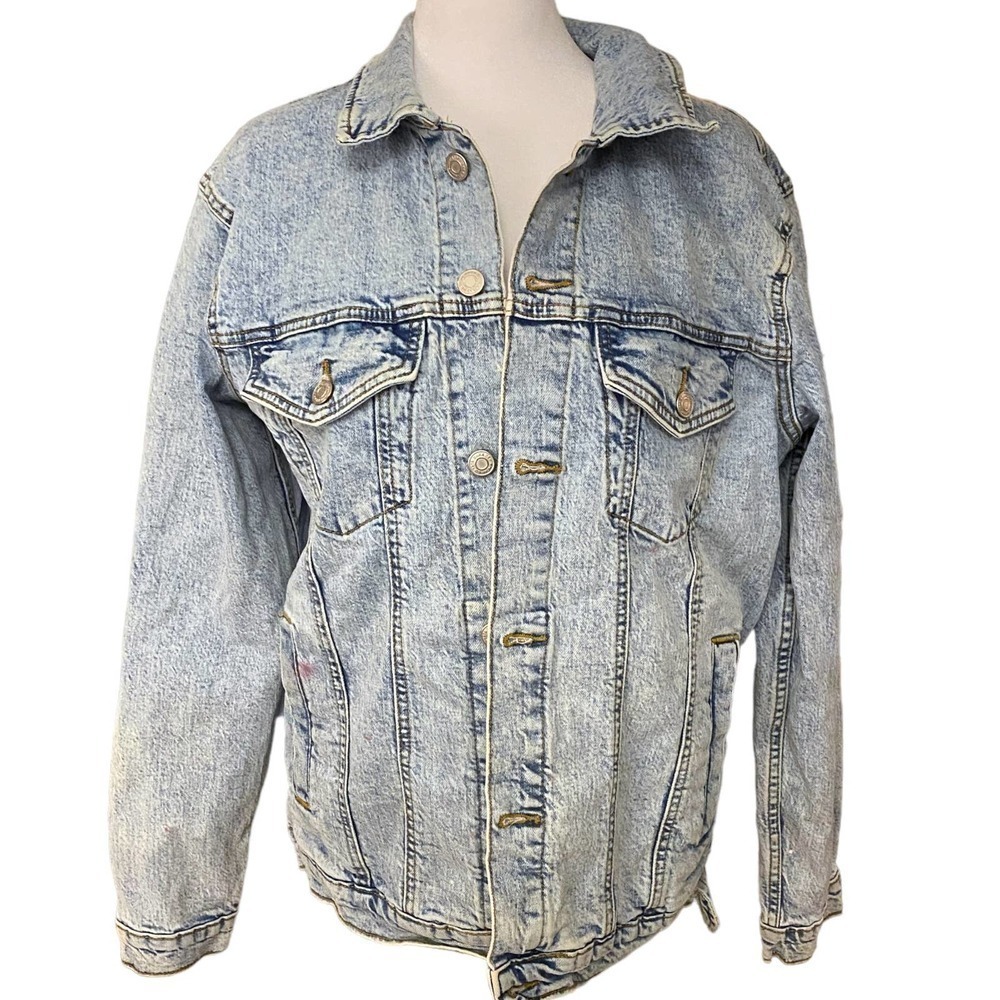 Zara Denim trucker Jacket Long Sleeve Pockets Cotton Blend Light Blue Size Small